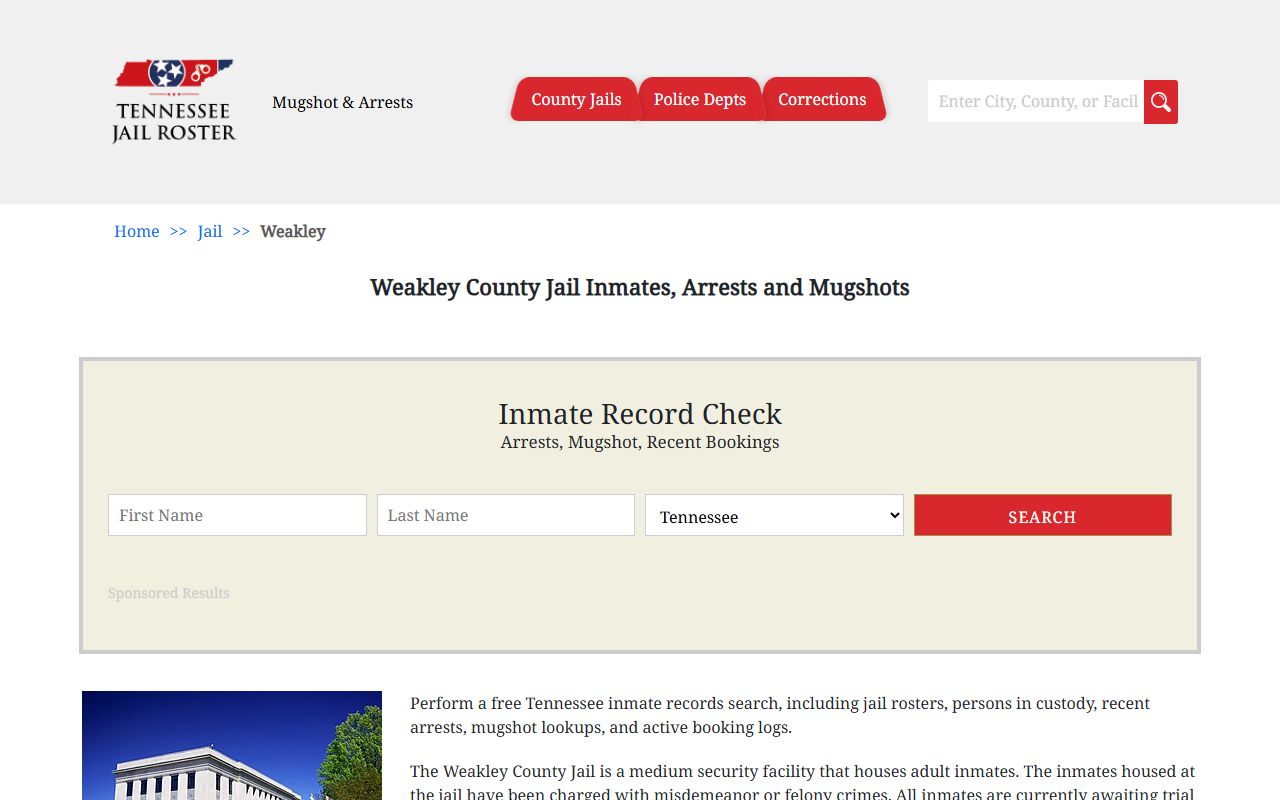 Tennessee Jail Roster for Weakley County arrest records