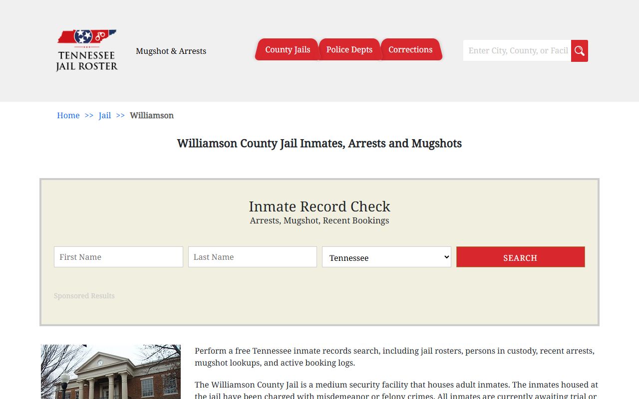 Tennessee Jail Roster for Williamson County arrest records