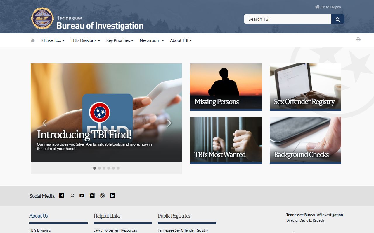 Tennessee Bureau of Investigation website for arrest records searches